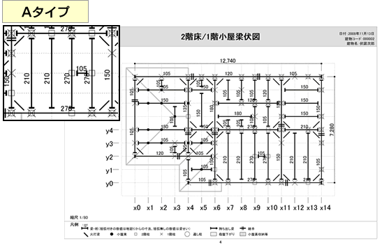 Aタイプ 表現の異なる2パターンの伏図が出力可能 Aタイプ 表現の異なる2パターンの伏図が出力可能