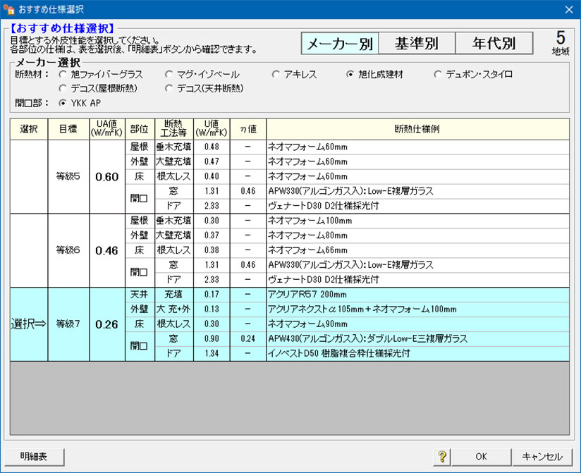 実製品ベースの断熱仕様例の追加